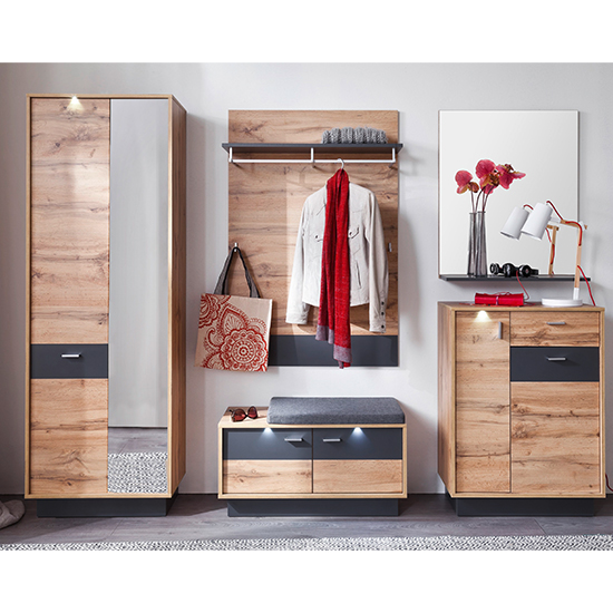 Product photograph of Coyco Led Hallway Furniture Set 3 In Wotan Oak And Grey from Furniture in Fashion