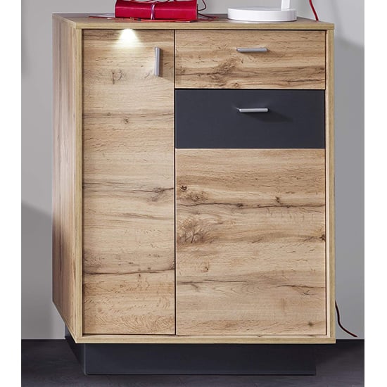 Coyco LED Shoe Storage Cabinet In Wotan Oak And Grey