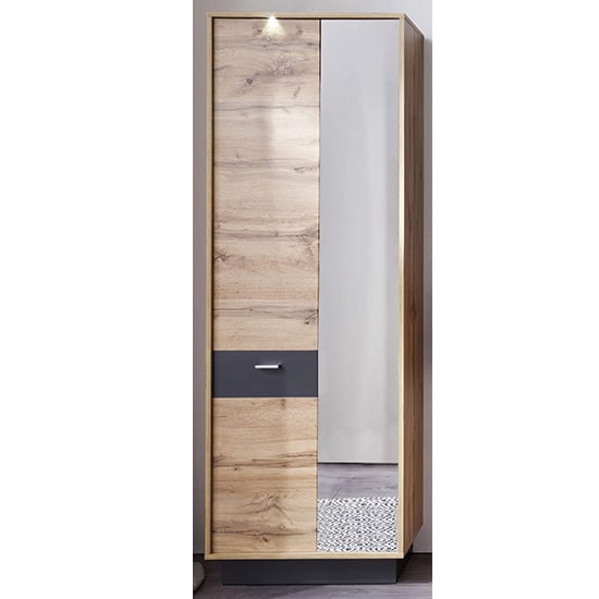 Coyco LED Wooden Wardrobe In Wotan Oak And Grey