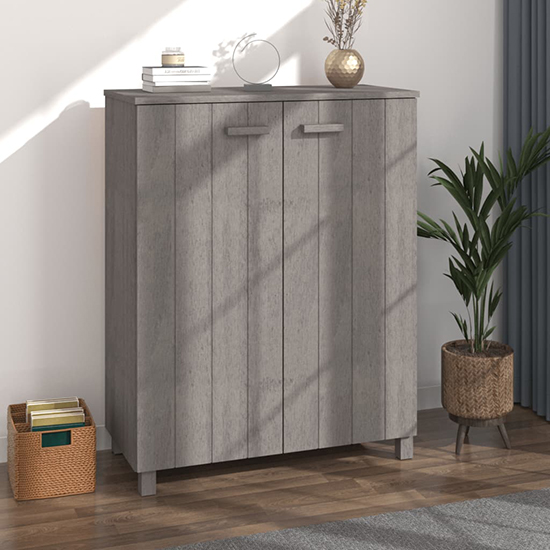 Photo of Coyne pinewood shoe storage cabinet with 2 doors in light grey