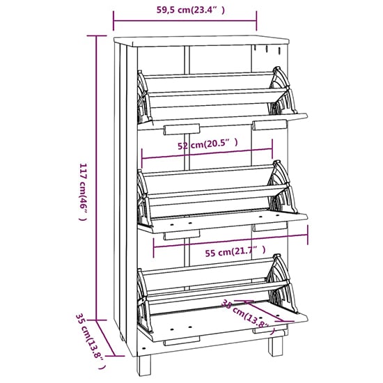 Coyne Pinewood Shoe Storage Cabinet With 3 Doors In Dark Grey_6