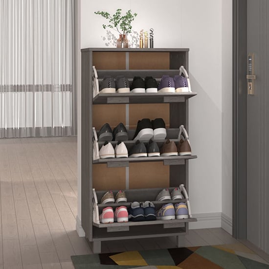 Coyne Pinewood Shoe Storage Cabinet With 3 Doors In Light Grey_2