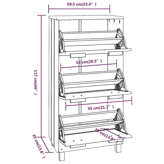 Coyne Pinewood Shoe Storage Cabinet With 3 Doors In Light Grey_6