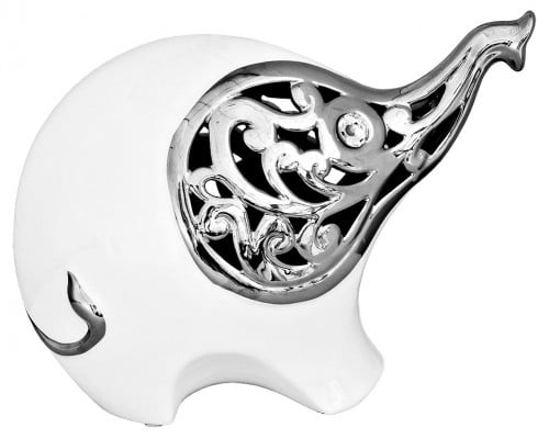 Elephant Sculpture In White And Silver from Furniture in Fashion