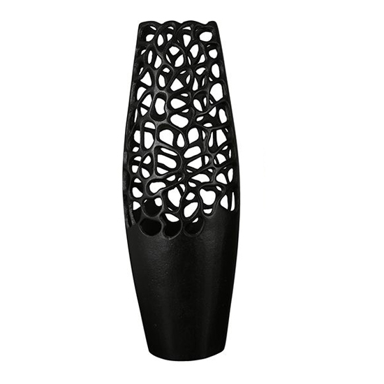 Crackly Aluminium Small Decorative Vase In Matt Black Furniture in