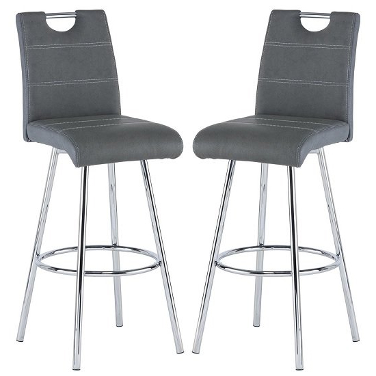 Crafton Grey Faux Leather Bar Stools In Pair