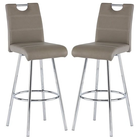 Crafton Taupe Faux Leather Bar Stools In Pair