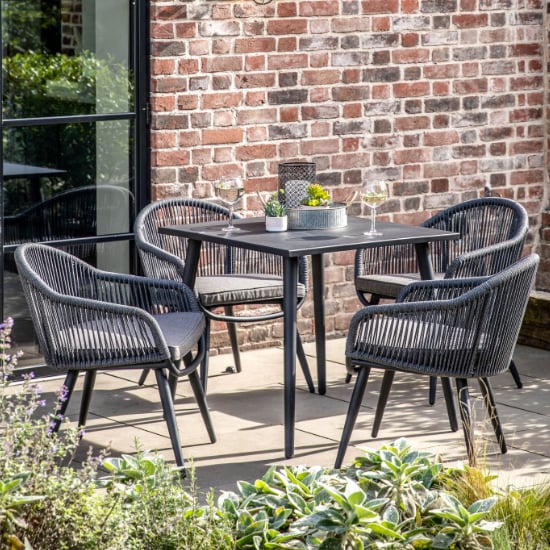 Crail Metal 4 Seater Dining Set With Rope Weave In Charcoal