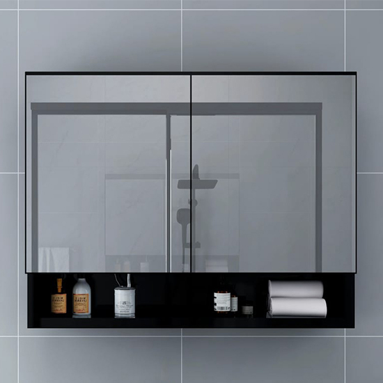 Cranbrook Bathroom Mirrored Cabinet In Black With LED