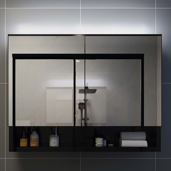 Photo of Cranbrook bathroom mirrored cabinet in black with led