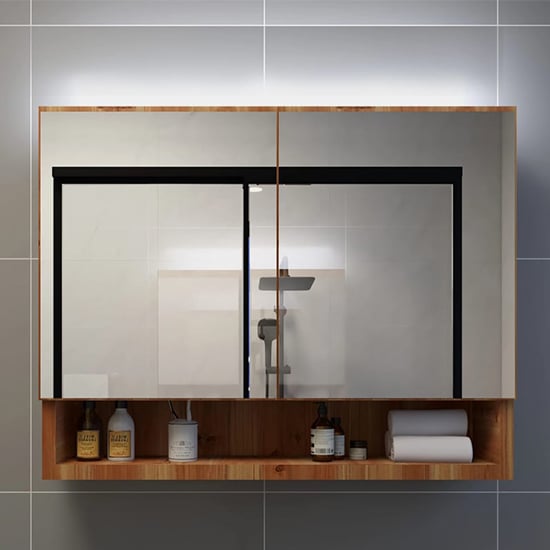 Photo of Cranbrook bathroom mirrored cabinet in oak with led