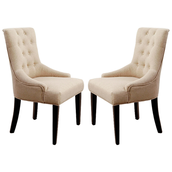 Amarillo Beige Textured Fabric Dining Chairs In Pair - Textured Fabric For Modern Apartment Dining Chairs