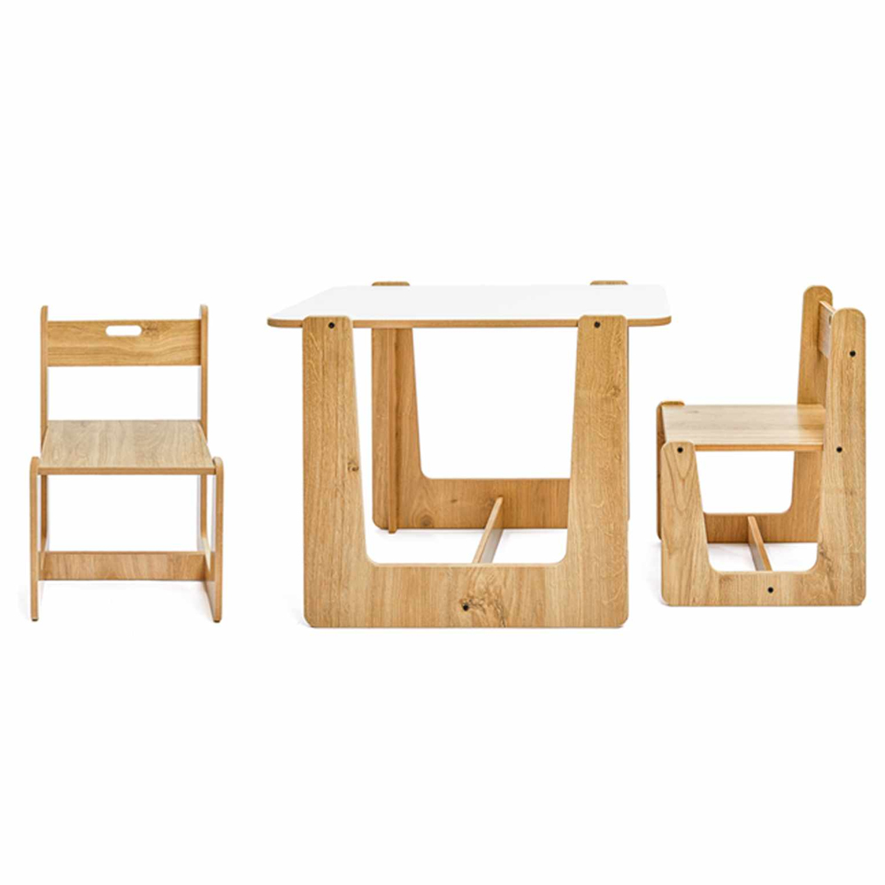 Crane Wooden Kids Table with 2 Chairs in White and Natural