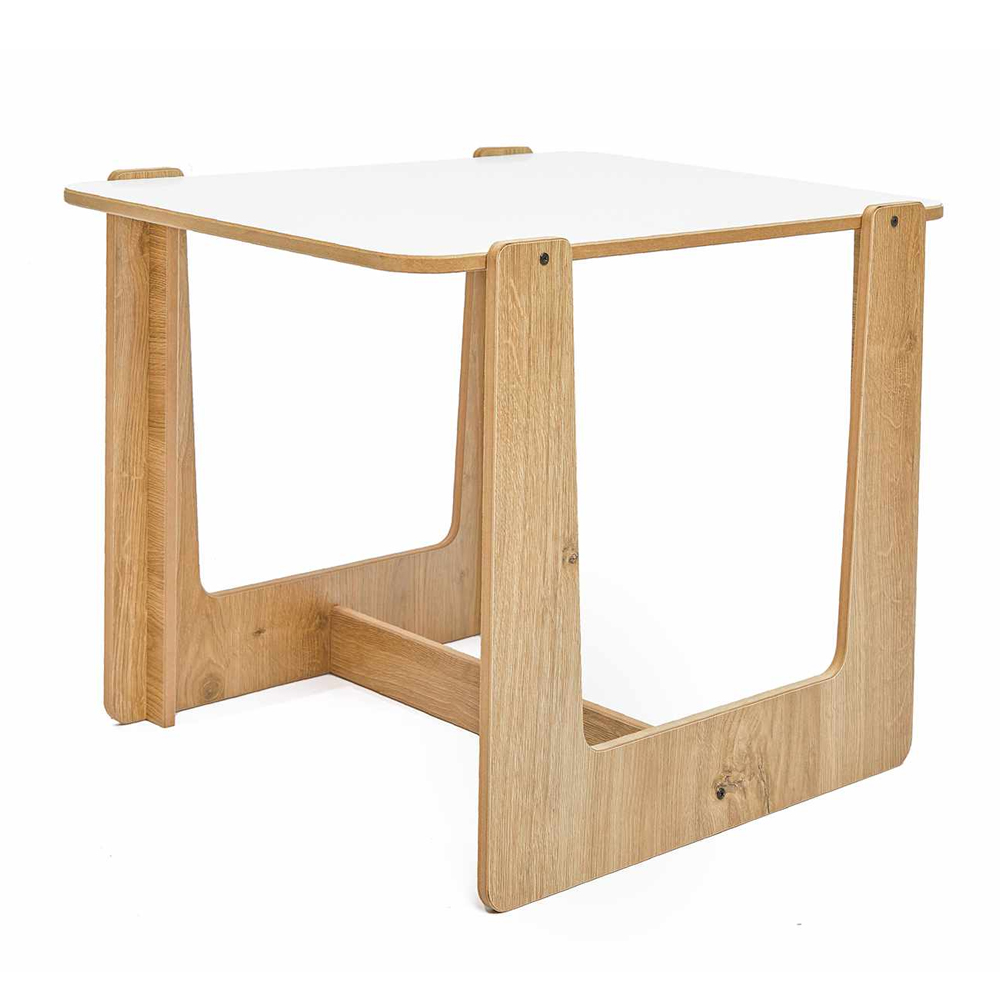 Crane Wooden Kids Table with 2 Stools in White and Natural