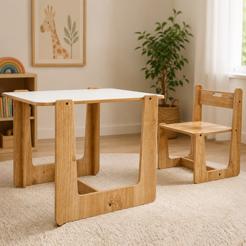 Crane Wooden Kids Table and Chair in White and Natural