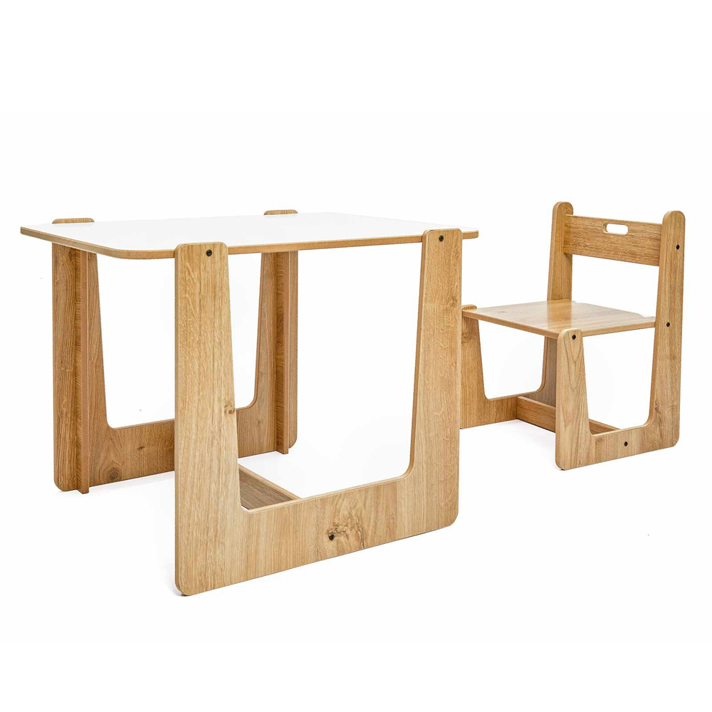 Crane Wooden Kids Table and Chair in White and Natural