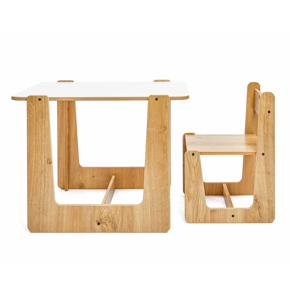 Crane Wooden Kids Table and Chair in White and Natural