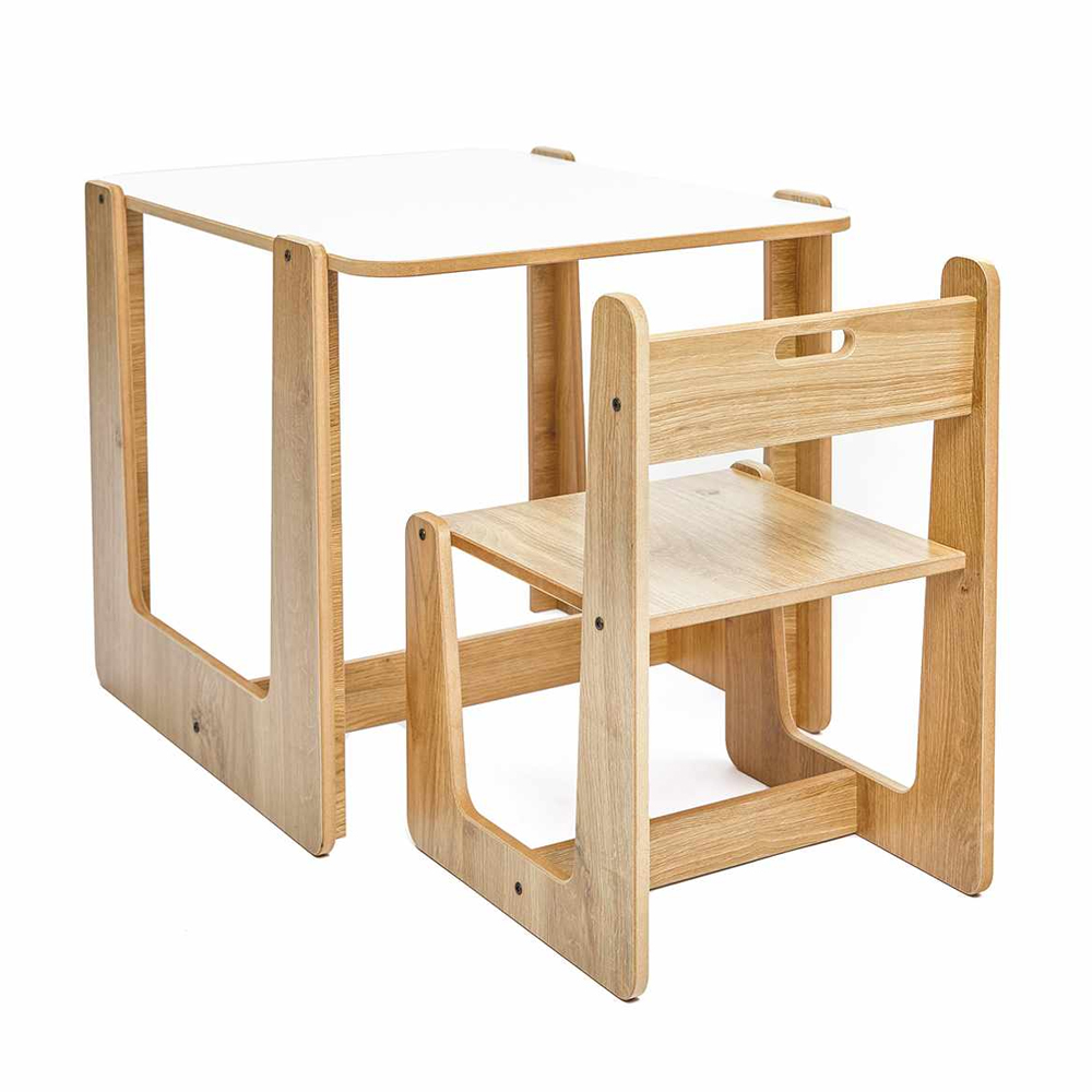 Crane Wooden Kids Table and Chair in White and Natural