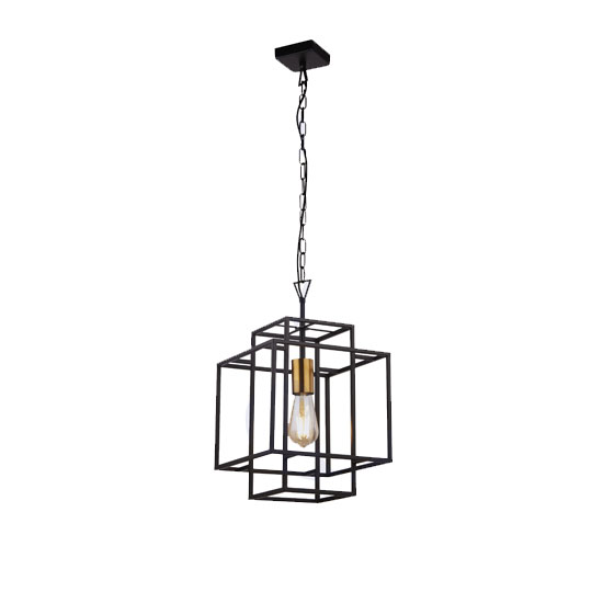 Read more about Crate 1 pendant light in matt black with bronze lamp holder