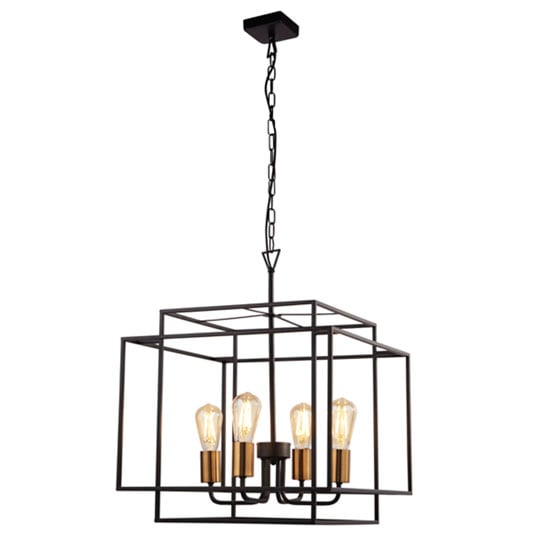 Read more about Crate 4 pendant light in matt black with bronze lamp holder
