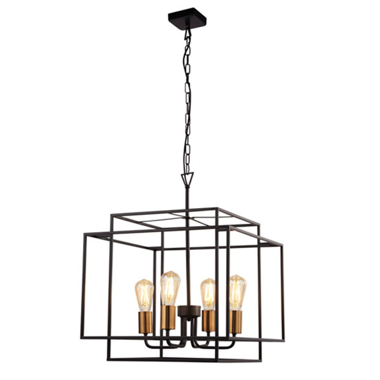 Crate 4 Pendant Light In Matt Black With Bronze Lamp Holder