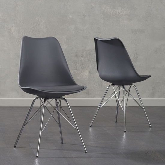 Cremter Dark Grey Faux Leather Dining Chairs In Pair FiF