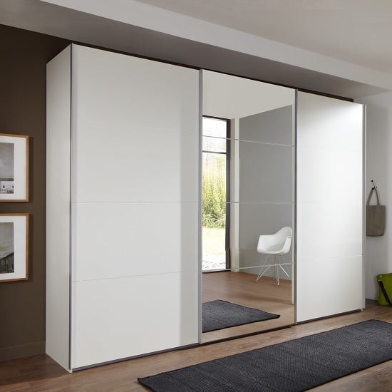 Crato Mirrored Sliding Wardrobe Large In White With 3 Doors_1