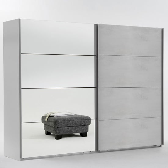 Crato Mirrored Sliding Wardrobe In White And Concrete Light Grey_1