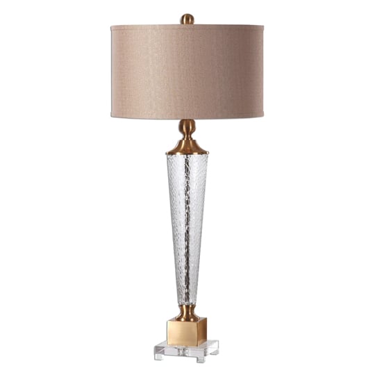 Photo of Credera textured glass table lamp in brushed brass details