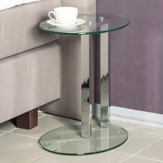 Read more about Creek round clear glass side table with chrome stand