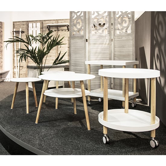 Creek Wooden Side Table On Castors In White And Natural