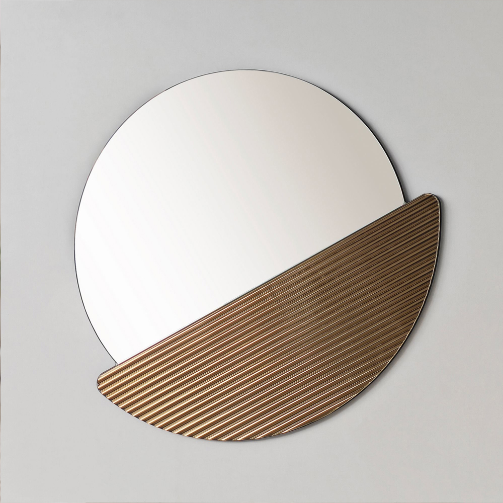 Crescent Glass Wall Mirror with Bronze Wooden Frame