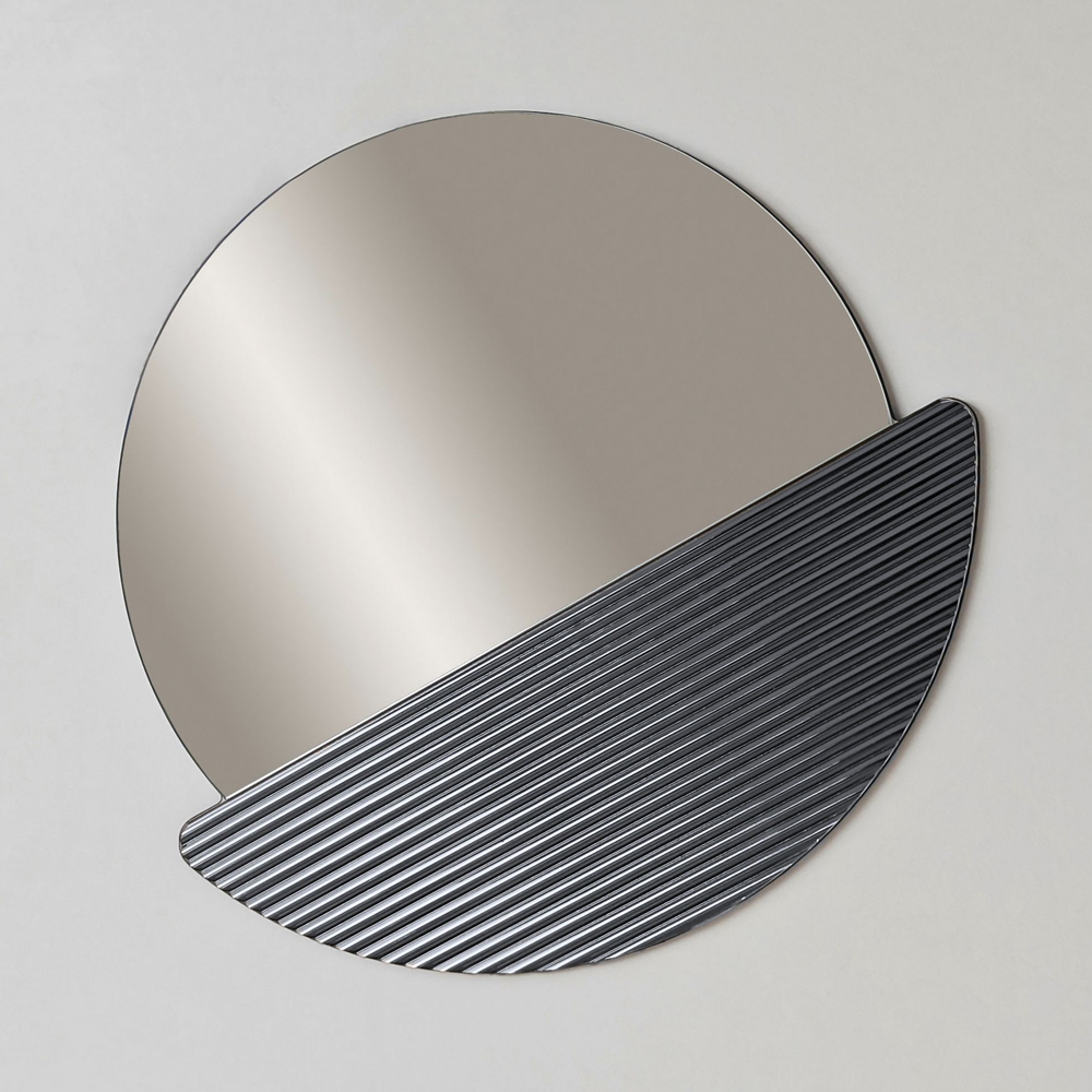 Crescent Glass Wall Mirror with Fume Wooden Frame