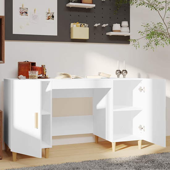 Cress High Gloss Computer Desk With 2 Door In White_2