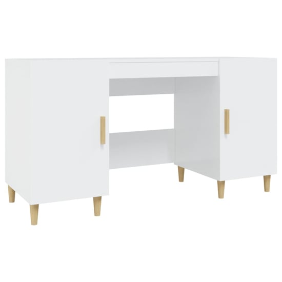 Cress High Gloss Computer Desk With 2 Door In White_3