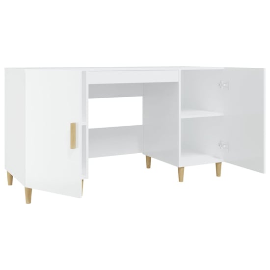 Cress High Gloss Computer Desk With 2 Door In White_5