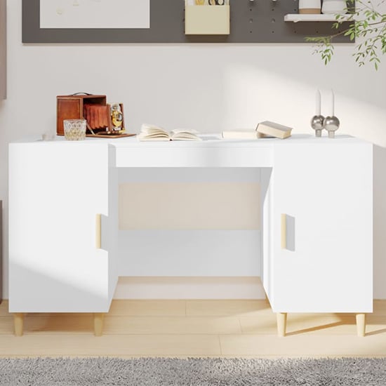 Cress High Gloss Computer Desk With 2 Door In White_1