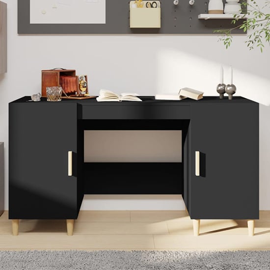 Cress Wooden Computer Desk With 2 Door In Black