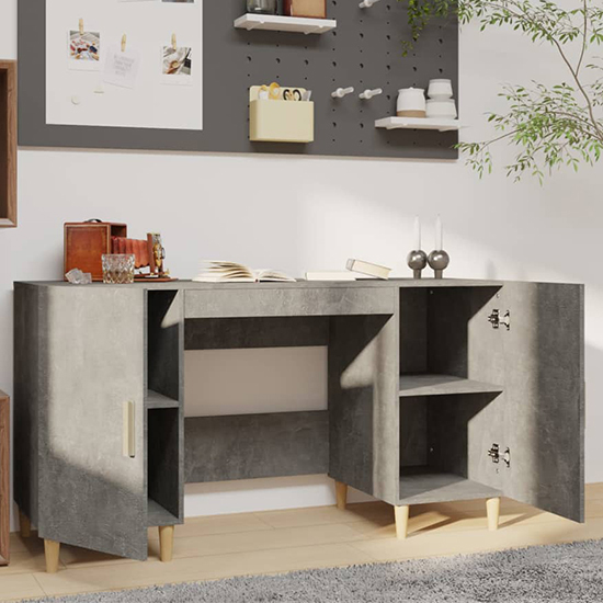 Cress Wooden Computer Desk With 2 Door In Concrete Effect
