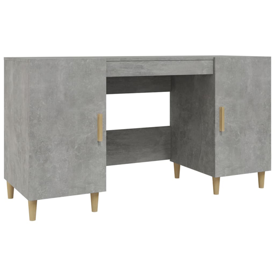 Cress Wooden Computer Desk With 2 Door In Concrete Effect