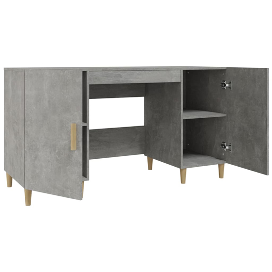 Cress Wooden Computer Desk With 2 Door In Concrete Effect