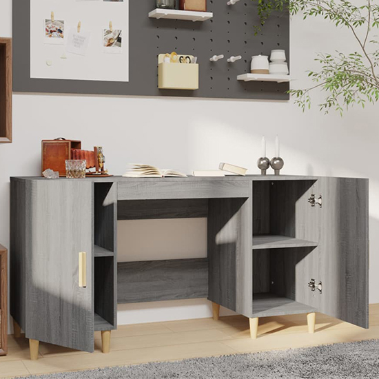 Cress Wooden Computer Desk With 2 Door In Grey Sonoma Oak