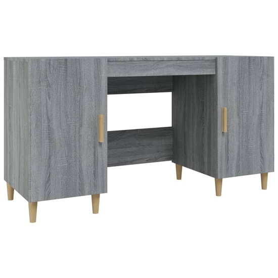 Cress Wooden Computer Desk With 2 Door In Grey Sonoma Oak