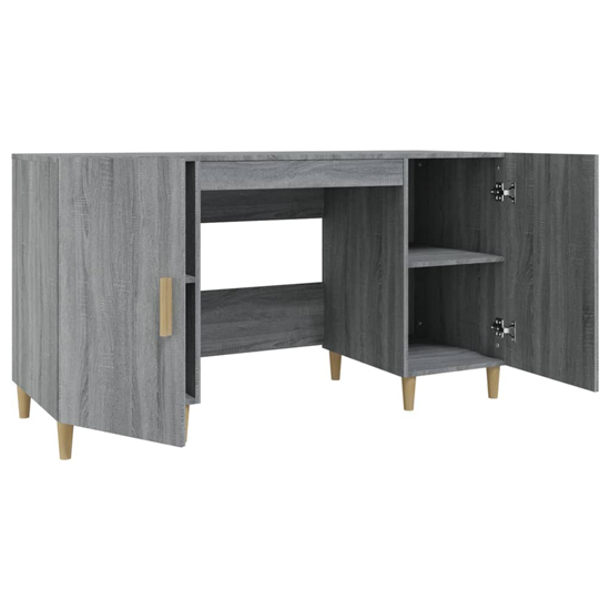 Cress Wooden Computer Desk With 2 Door In Grey Sonoma Oak