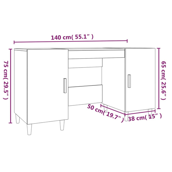 Cress Wooden Computer Desk With 2 Door In Grey Sonoma Oak