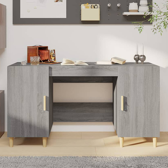 Product photograph of Cress Wooden Computer Desk With 2 Door In Grey Sonoma Oak from Furniture in Fashion