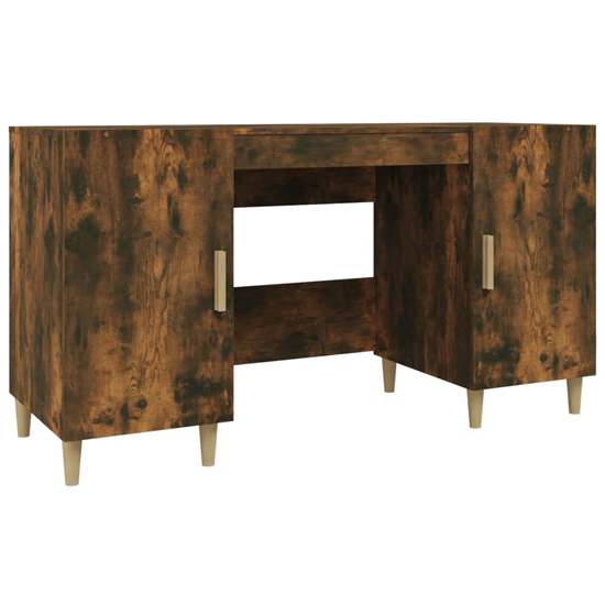 Cress Wooden Computer Desk With 2 Door In Smoked Oak