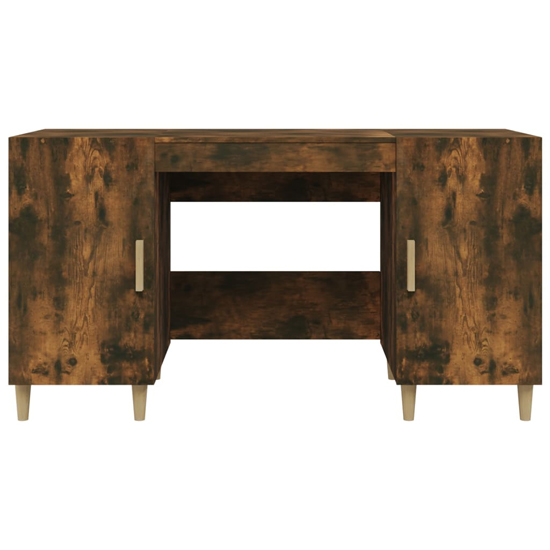 Cress Wooden Computer Desk With 2 Door In Smoked Oak