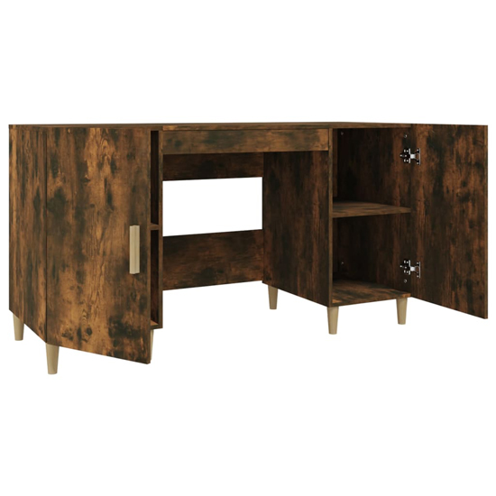 Cress Wooden Computer Desk With 2 Door In Smoked Oak