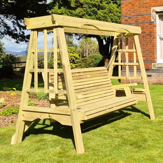 Cretila Large Wooden Garden Swing Seat In Natural